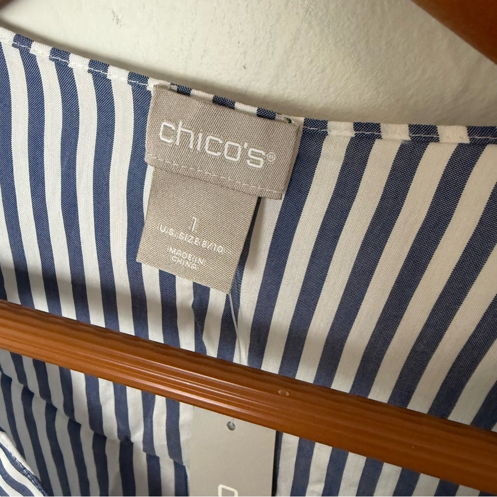 Chico’s Blue & White Striped Tie-Front Blouse | Size 1 (8–10) - Picture 4 of 5